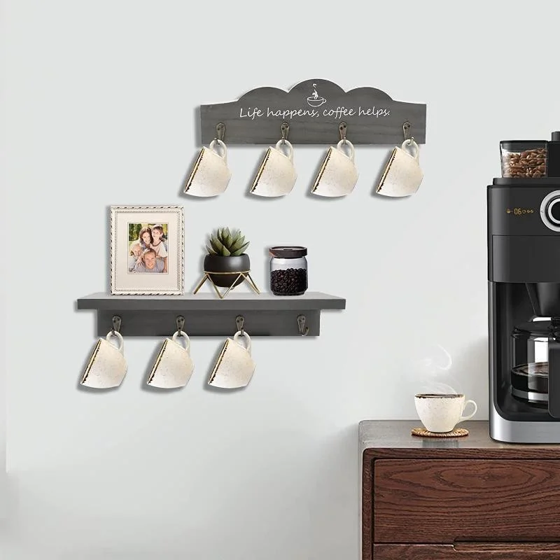 2Pcs/Set Coffee Cup Holder Kitchen Wall for Farmhouse Decorations Coffee Station Office Decor Mug Organizer Mug Display