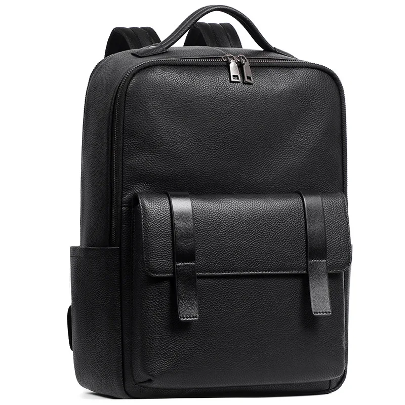 

15.6 "computer Backpack Large Capacity Backpack Men's Leather Shoulder Bag Top Layer Cowhide Student Bag Travel Bag