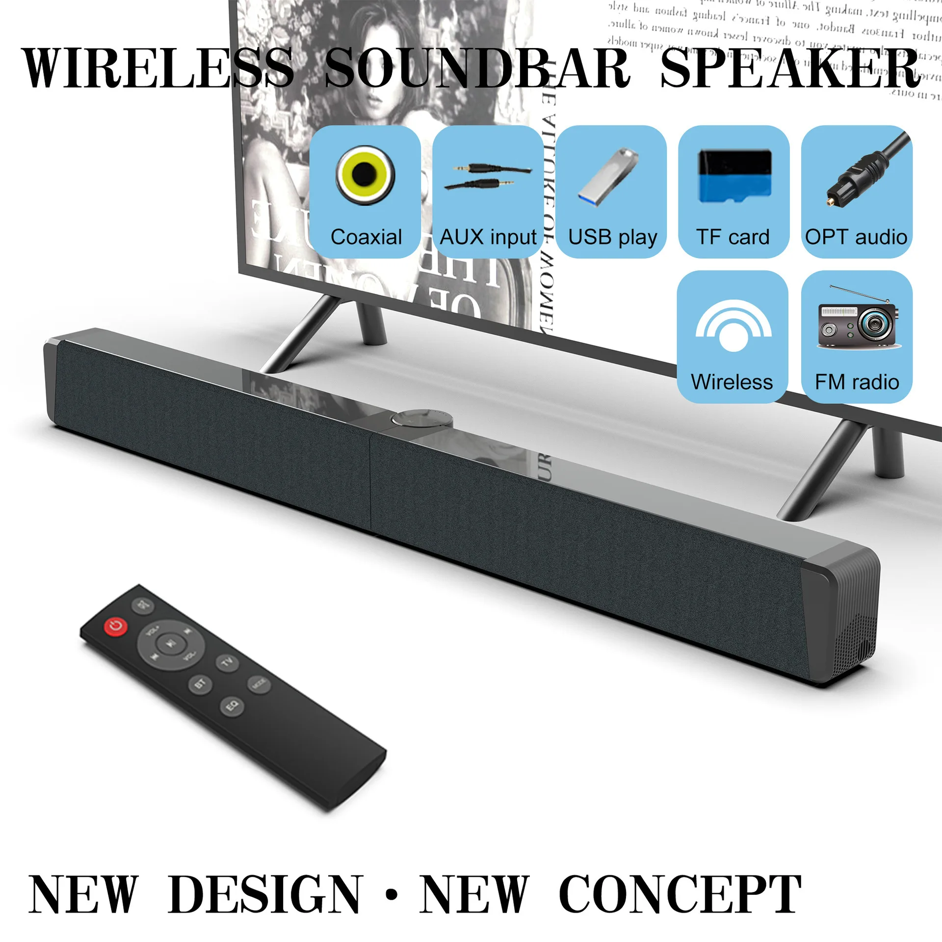 

BS-53 Creative TV Soundbar Foldable Soundmaster Desktop Wireless Bluetooth Speaker High Volume Echo Wall Home Theater FM/TWS/AUX