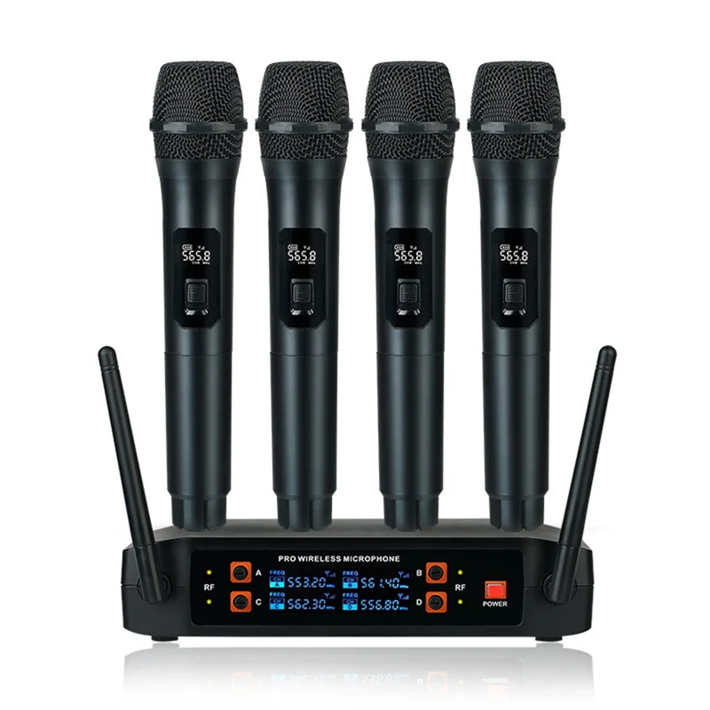 

Wireless Microphone Professional Handheld 4 Channels UHF Dynamic Mic for Karaoke Wedding Party Band Church Stage US Plug
