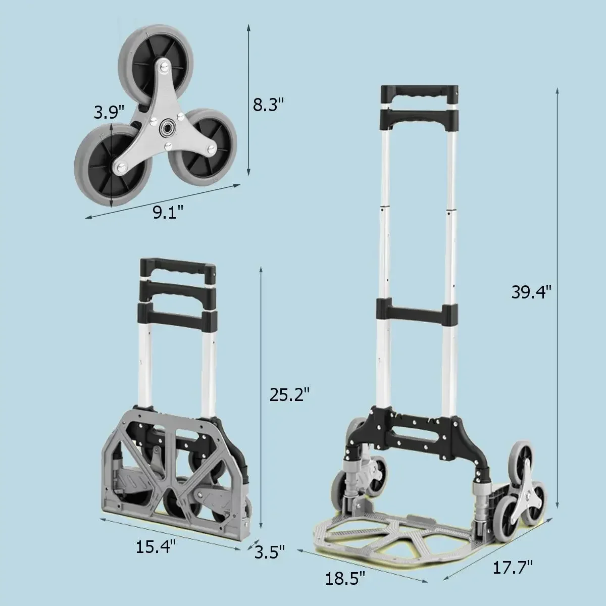 For Upstairs Cargo 330lbs Stair Climbing Cart All Terrain Stair Climbing Hand Truck with Bungee Cord Portable Folding Trolley