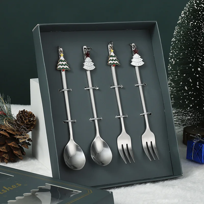 

Stainless Steel Tableware Set, Creative Cartoon Spoon and Fork, Christmas Gift, Dessert Coffee Spoon, Cross-Border