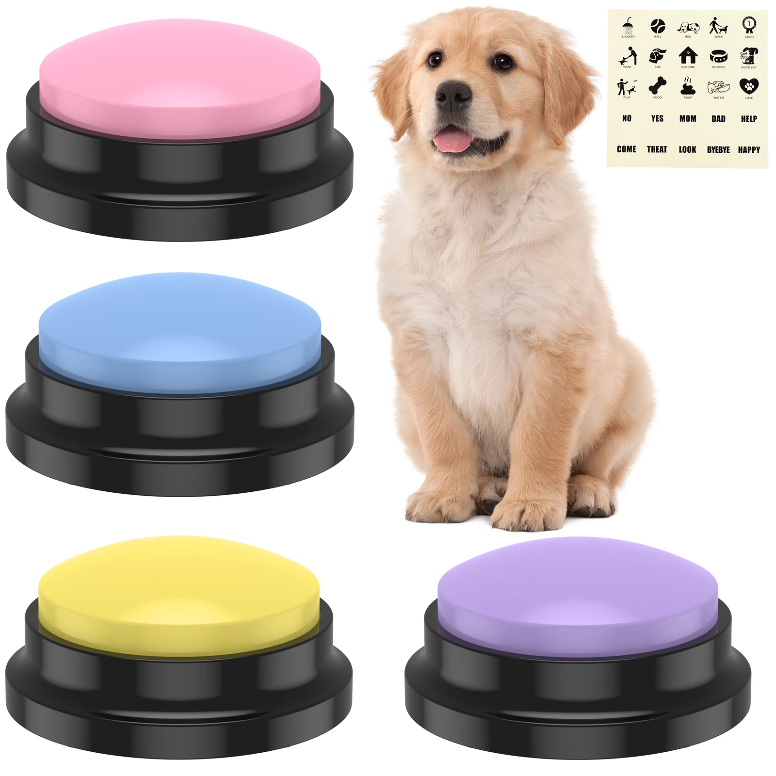 

New 4Pcs Dog Talking Button Recordable Dog Training Buttons 4 Color Dog Training Buzzers 30 Seconds Voice Recording Battery