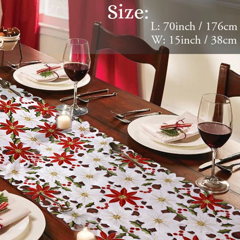 Christmas Decor Tablecloth Printed Embroidered Christmas Table Flag For Home New Year Hollow Table Mat Decoration
