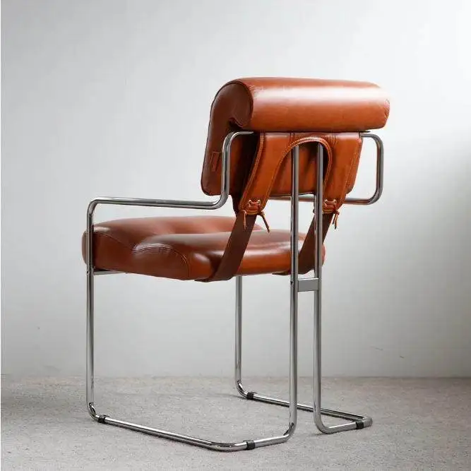 Sedia da Ufficio Vintage in Acciaio Inossidabile, Sedia da Pranzo Stile Bauhaus, Sedia Singola di Design Retrò per Negoziazioni e Relax - immagine 5