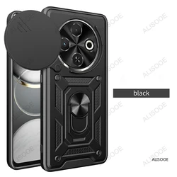 Armor  Slide Camera Lens Protect Ring Stand Back Cover for Tecno Spark 30C 4G (Black)