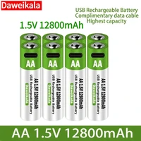 12800 mAh 1.5V AA USB Rechargeable Battery 12800mAh Li-ion Battery for Remote Control Mouse Electric Toy Battery + Type-C Cable 1
