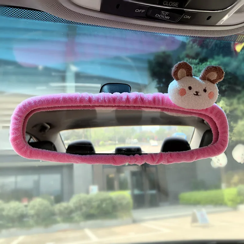 Adorable elf Car Rearview Mirror Cover Cute Creative Korean Character Mirror Cartoon Reversing Decoration Female