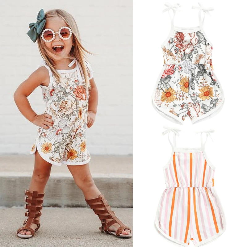 Baby Bodysuits are cool FOCUSNORM 0-3Y Baby Girl's Romper Flower/Stripe Printed Sleeveless Tie-Up Shoulder Strap Sling Playsuit Jumpsuits Clothing bamboo baby bodysuits	