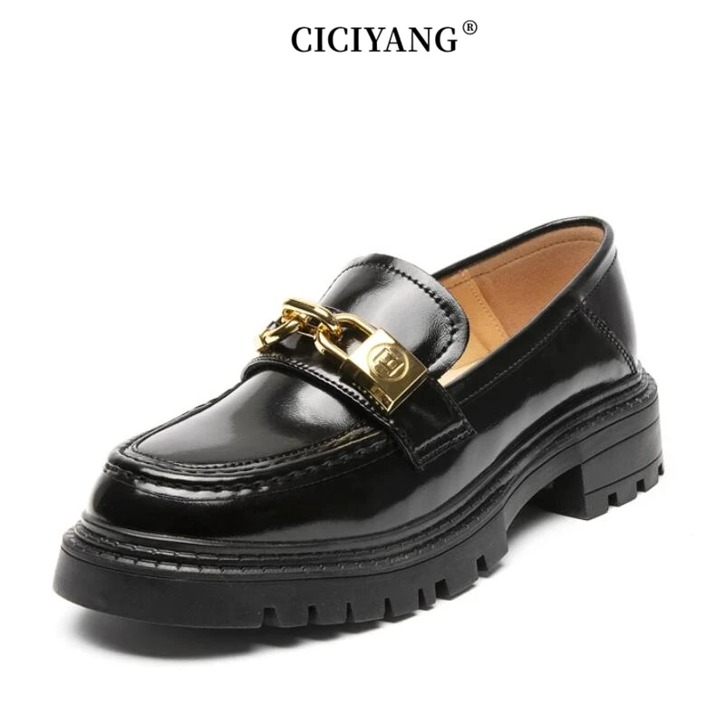 

CICIYANG Women Loafers Sneakers Autumn 2024 Genuine Leather Platform Heels Shoes Women Casual British Style Female Penny Shoes