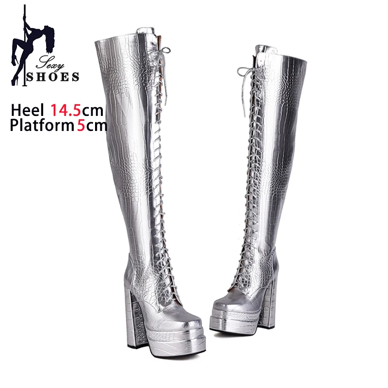 High Platform Boots Microfiber Leather Over-the-Knee Lady Shoes 2024 Autumn Winter Extreme High Heels Long Black Boots For Women