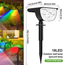 Solar LED Landscape Lights, Outdoor Waterproof Spotlight with 3 Illumination Modes for Garden, Yard, and Walkway (18LED RGB)