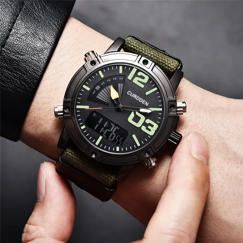 Original Big Brand CURDDEN Dual Time Watches For Men Fashion Nylon Band Multi-function Sports Chronograph Watch Montre Homme