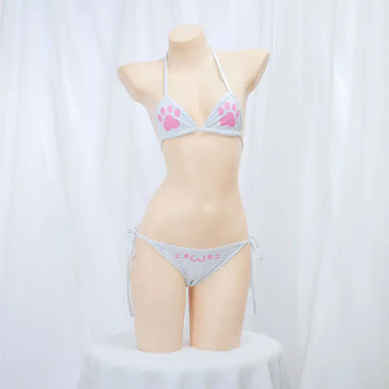 Anime Cat Paw Bikini Set Cat Girl Cosplay Costume Bandage Backless Swimsuit Cute Girl Underwear Role Play Lingerie Women Outfits - Image 2