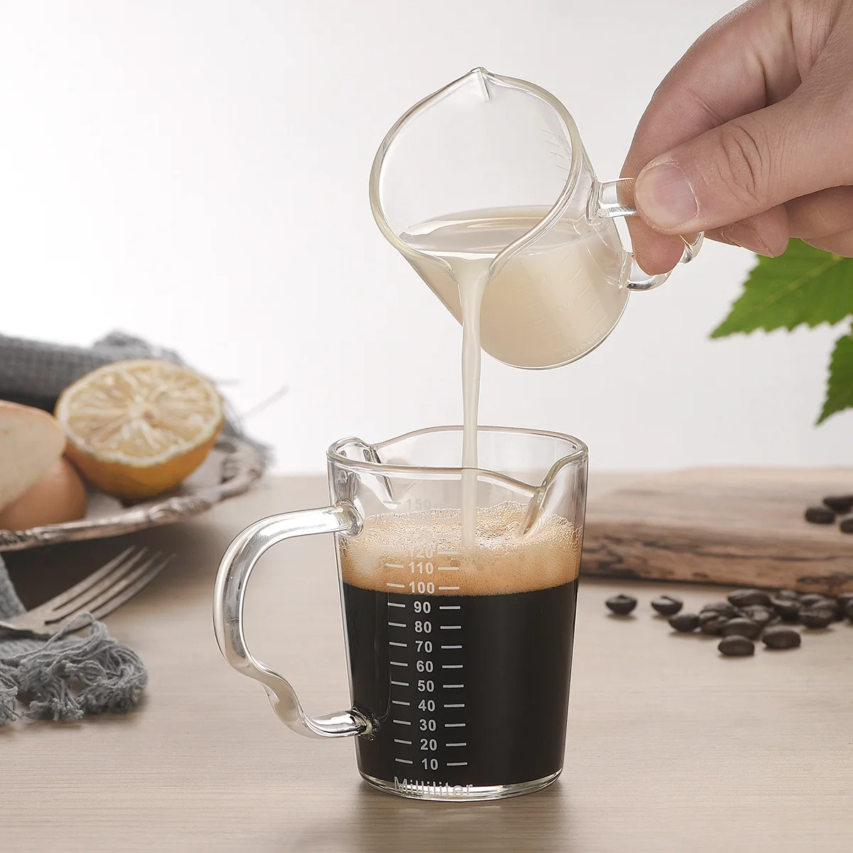 Zoseil 70/150ml Espresso Shot Glass Double Spouts Glass Measuring Cup