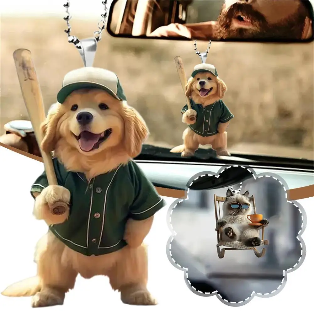2D 아크릴 자동차 펜던트 범용 자동차 백미러 인테리어 장식 개/고양이 교수형 장식 장난감 선물
