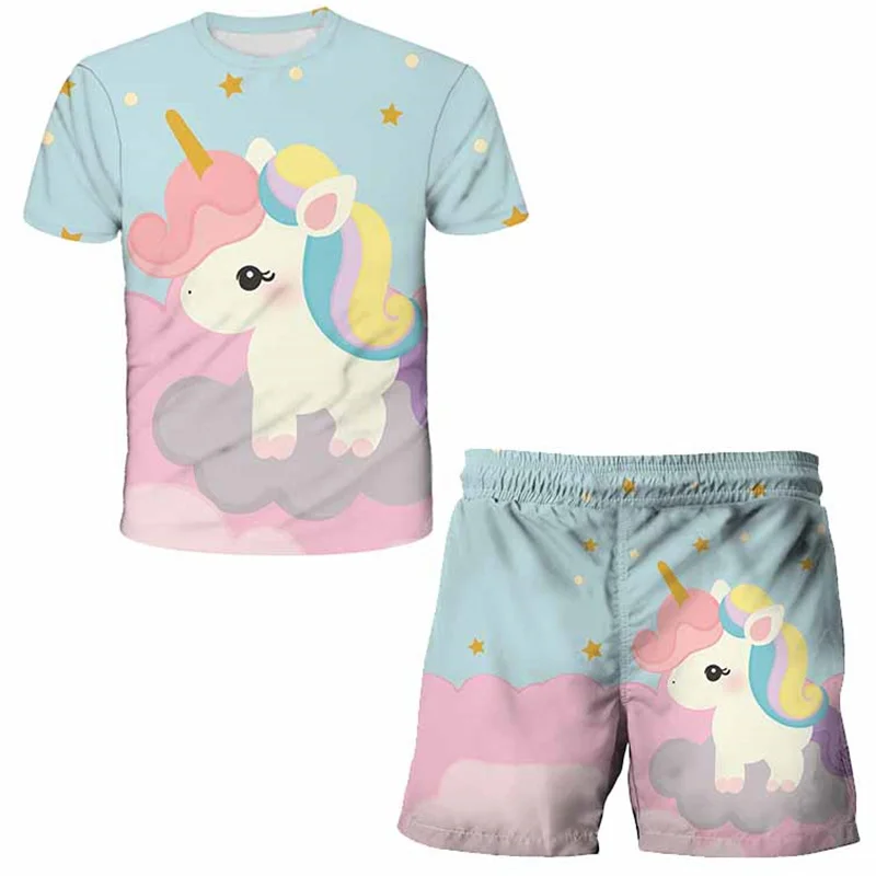 Clothing Sets for children Fashion Uniconrn Children Summer Clothes Sets Baby Girls Princess Clothing Outfits Kids 3D Sports T Shirts Short Pants 2Pcs Suit winter baby suit Clothing Sets