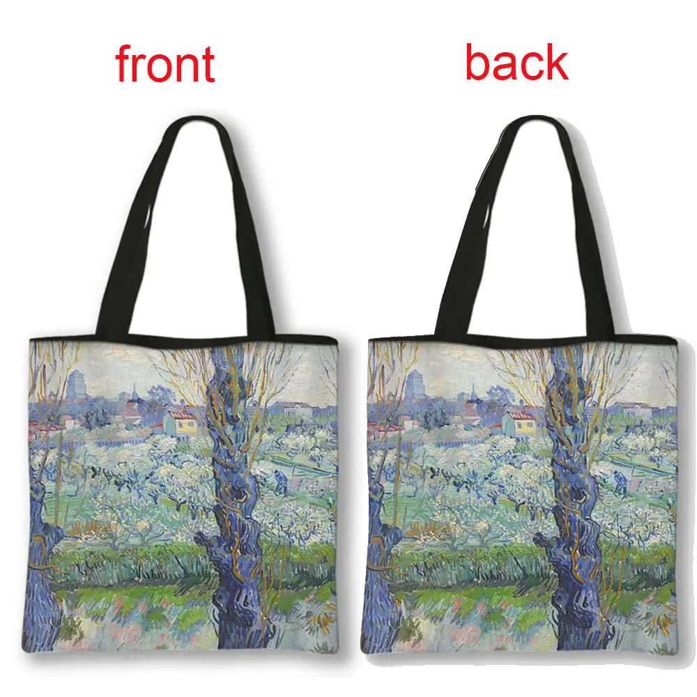 Van Gogh Cafe In Arles / Starry Night / Sunflower Oil Painting Women Handbag Ladies Portable Tote Bags Fashion Shopping Bag Gift 