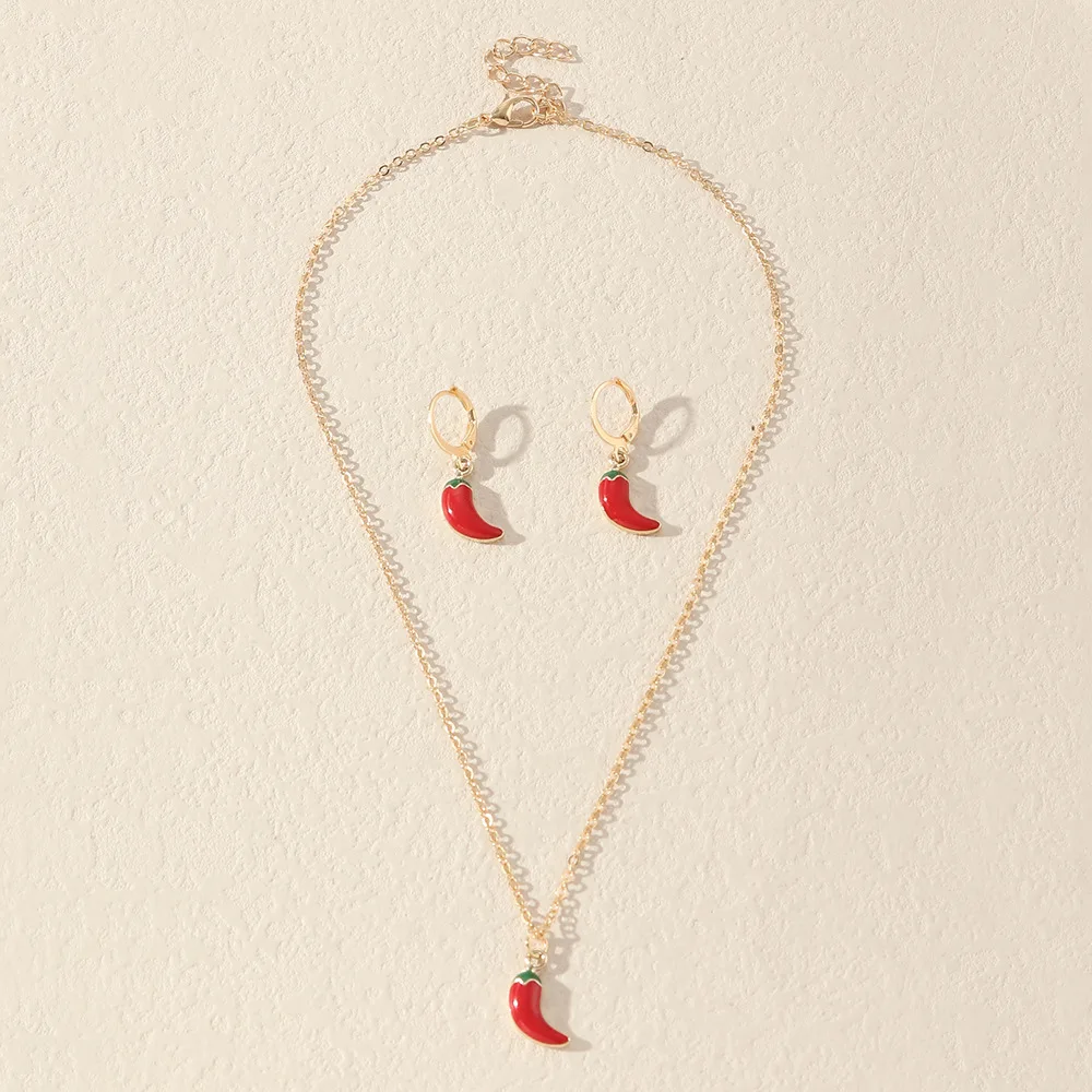 Lovely Pepper Shaped Earrings Necklace Jewelry Set For Women  Jewelry