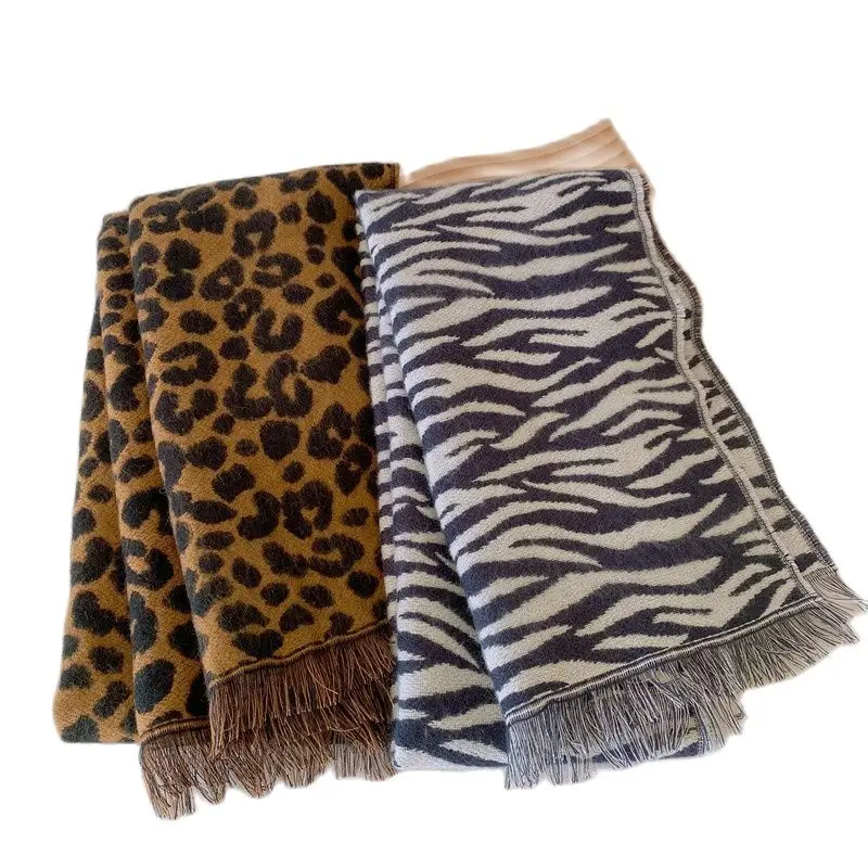 New Autumn Winter Leopard Zebra Printed Girls Immitation Cashmere Scarf Boys Shawl Girls Casual Long Scarf Children Neck Warmer