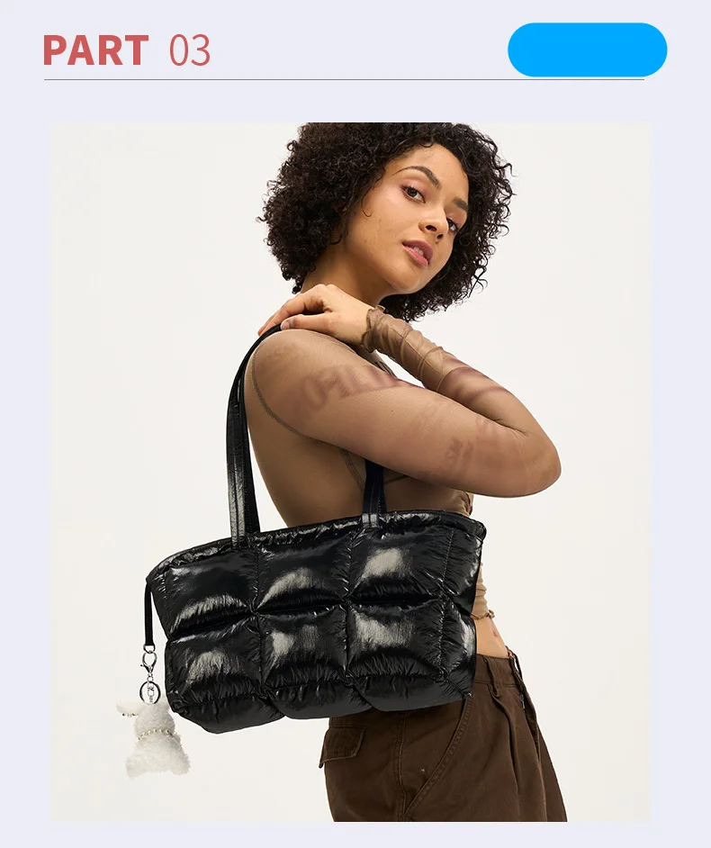 Fashion Shoulder Bag, 2024 Autumn And Winter New Down Large Capacity Fashionable Shiny Nylon Ladies Handbag. Popular Fashion Women's Bag._voghion.com