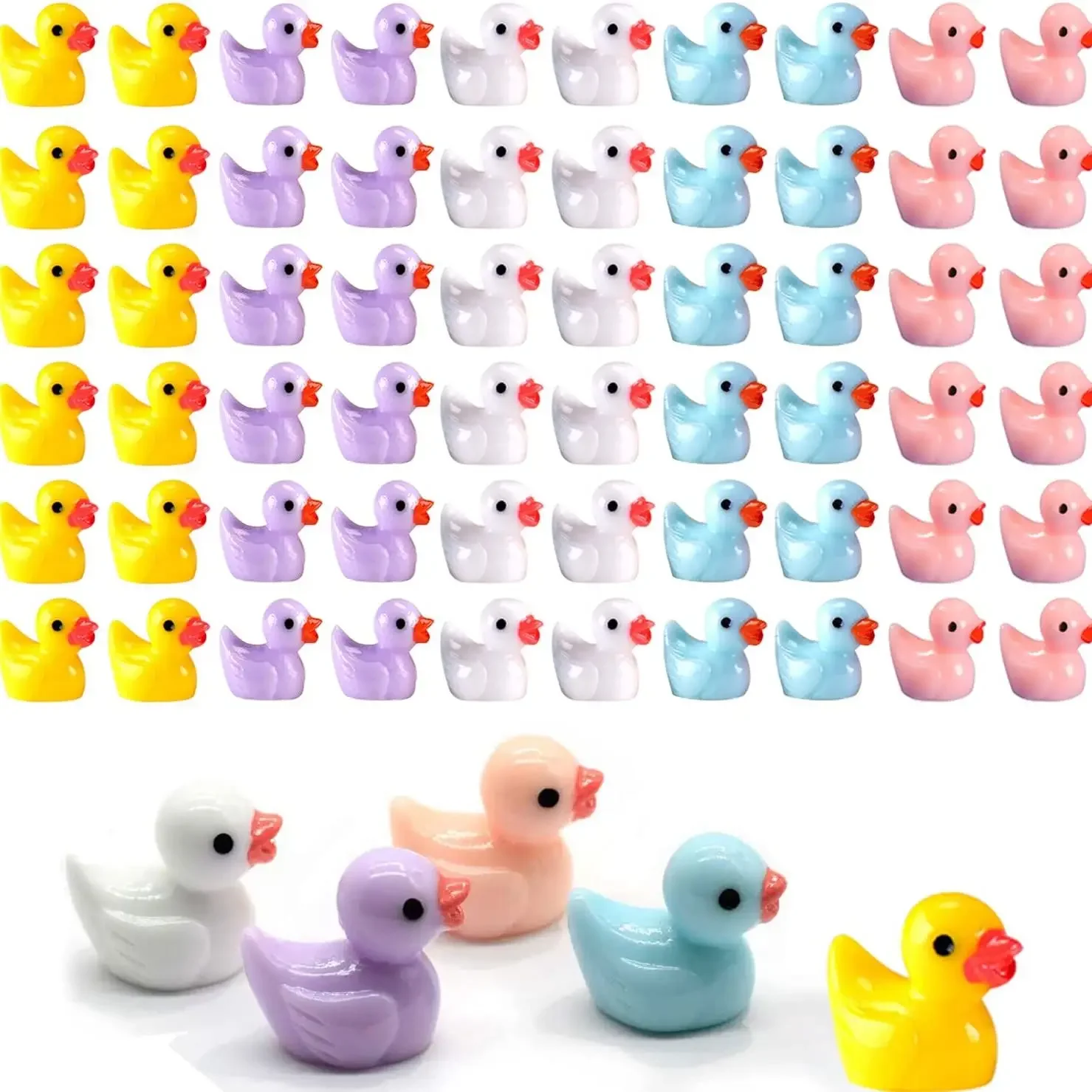 50PCS Mini Resin Yellow Duck Ornament Miniature Figures Tiny Duck Micro Fairy Garden Landscape Aquarium Dollhouse