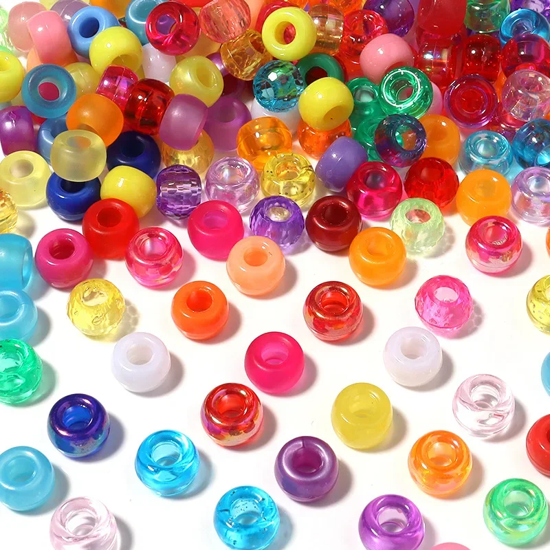 100pcs Hair Beads Pony Beads for Hair Braids 6x9mm Plastic Bead 4mm Large Hole for Kids Girls African Hair Bead Accessories 6