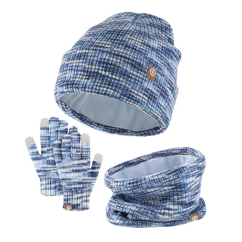 Winter Set for Children Knit Striped Beanies Kids Scarf Double Layer Plush Lining Winter Hat Snood Gloves Set for Girl Boy 3pcs kids winter hat scarf set