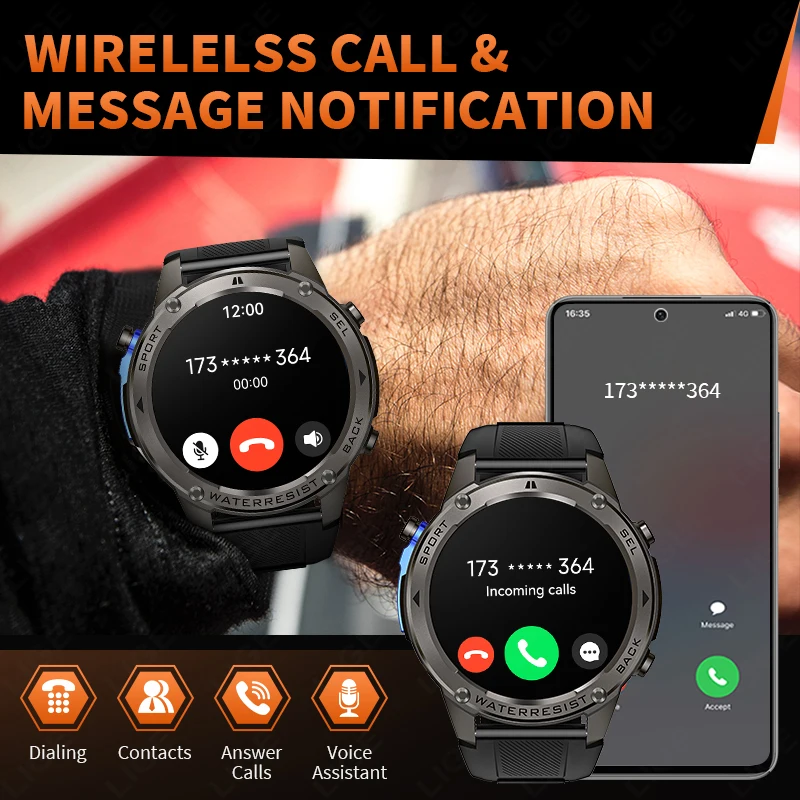 LIGE New GPS Sport Smart Watch Outdoor Run Swim Fitness Watches AMOLED Voice Call Compass Altimeter 5AMT Waterproof Bracelet Men