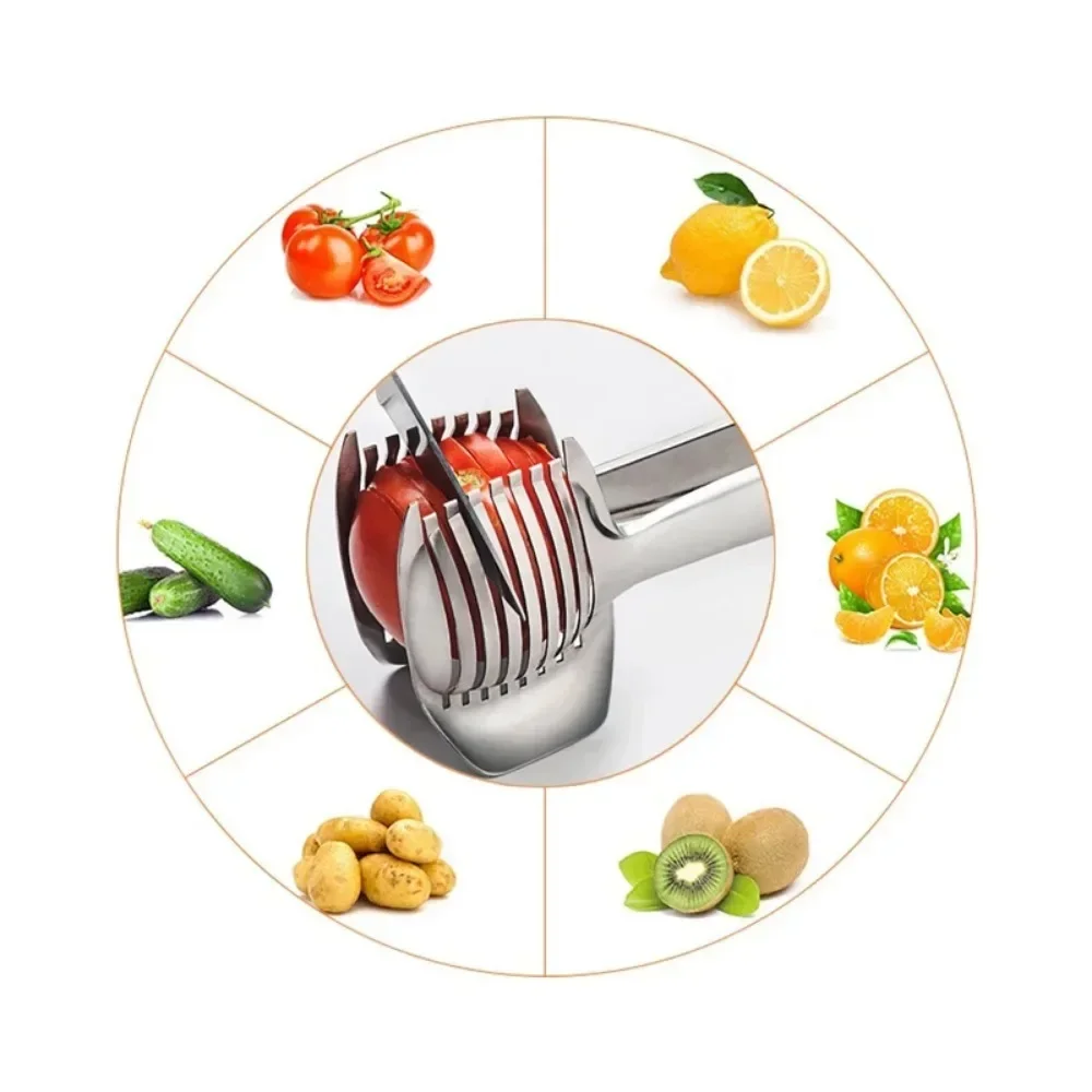 Stainless Steel Kitchen Handheld Orange Lemon Slicer Tomato Cutting Clip Fruit Slicer Onion KitchenItem Cutter Accessorie