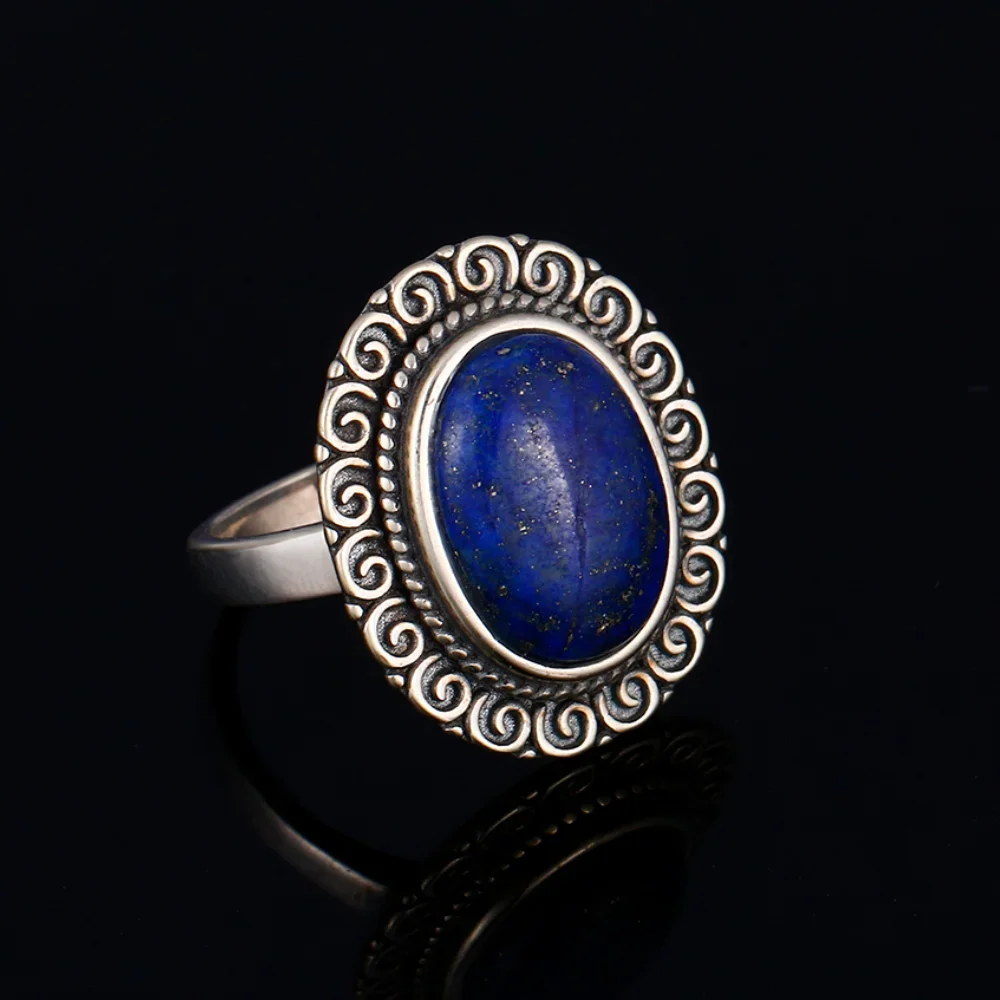 

Oval Blue Lapis Rings 925 Sterling Silver Ring for Women Antique Jewelry Engagement Wedding Party Anniversary Gift