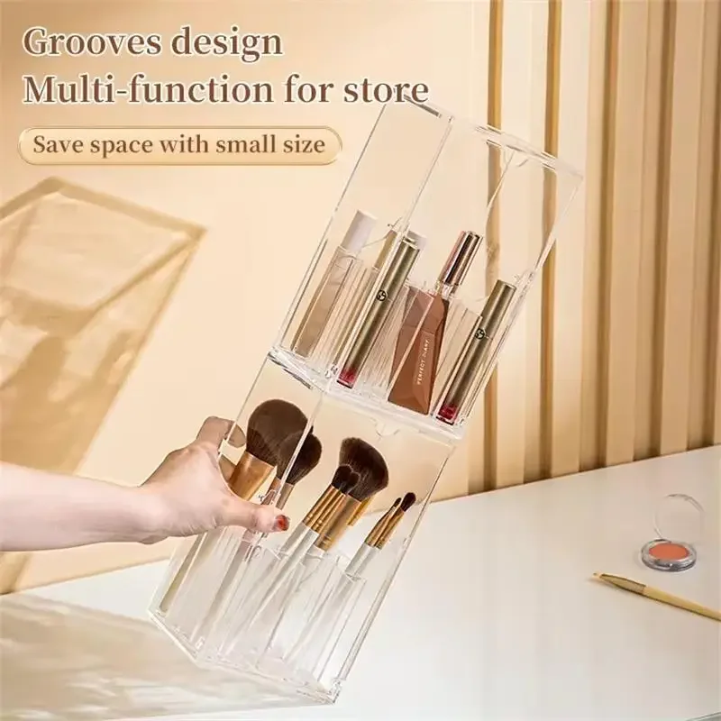 Clear Cosmetic Brush Storage Box, Makeup Brush Holder with Lid, Large-Capacity Design for Organize the Vanity Desk 2