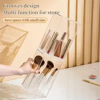 Clear Cosmetic Brush Storage Box, Makeup Brush Holder with Lid, Large-Capacity Design for Organize the Vanity Desk 2