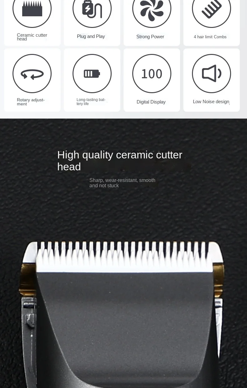 Máquina de Cortar Aparador de Barba Máquina de Corte de Cabelo Corte de Cabelo Profissional Cabelo Barbeiro Recarregável Lâmina Cerâmica Baixo Ruído Adulto Garoto 18 Computers & Electronics
