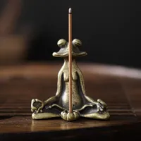 Antique Brass Meditation Zen Frog Statue Ornament Copper Animal Sculpture Incense Burner Home Desk Decorations Tea Pet - Image 6