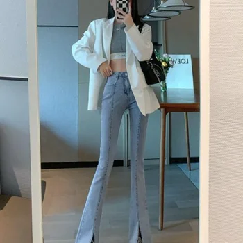 여성용 스키니 청바지 플레어 바지, 슬림핏 플레어, 슬릿 벨 하단 스판스, 오리지널 봄 의류, 트렌드 2023