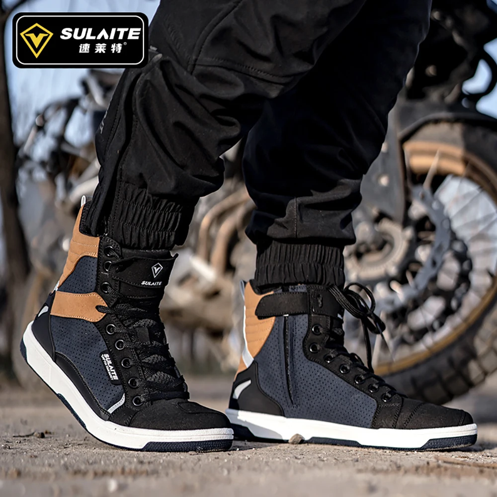 SULAITE Wear Resistant Motocross Cycling Protective Shoes The Four Seasons Breathable Motorcycle Boots Moto Equip Reflective