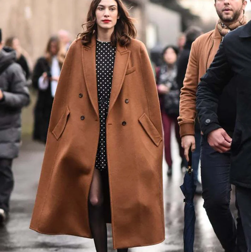 

Fashion Week Alexa Chung Miss Zhong same Caramel cape coat women's long knee tweed coat