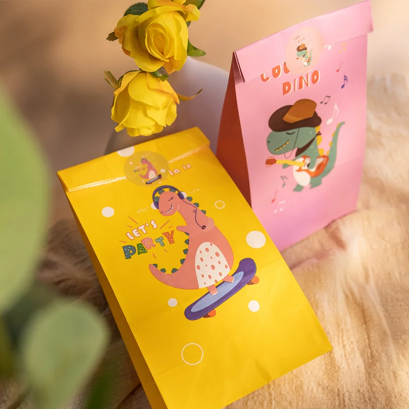 Description Picture 6 of item24Sets Dinosaur Party Gift Bags Cute Dino Party Favor Bags with Stickers Candy Cookie Treat Bag Themed Birthday Party Supplies