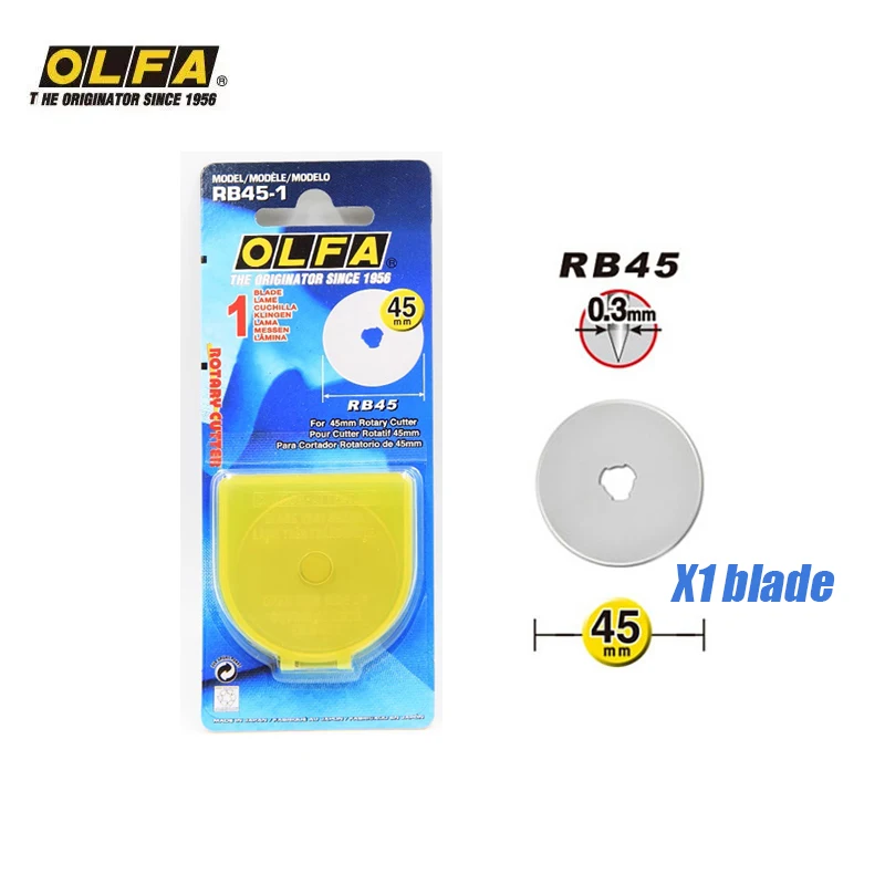 

1 original Japanese OLFA RB45-1 diameter 45mm rotating and rolling blade, sharp and durable 45mm high-quality alloy steel round blade for cutting cloth, paper, leather, sewing and cutting machine special blade