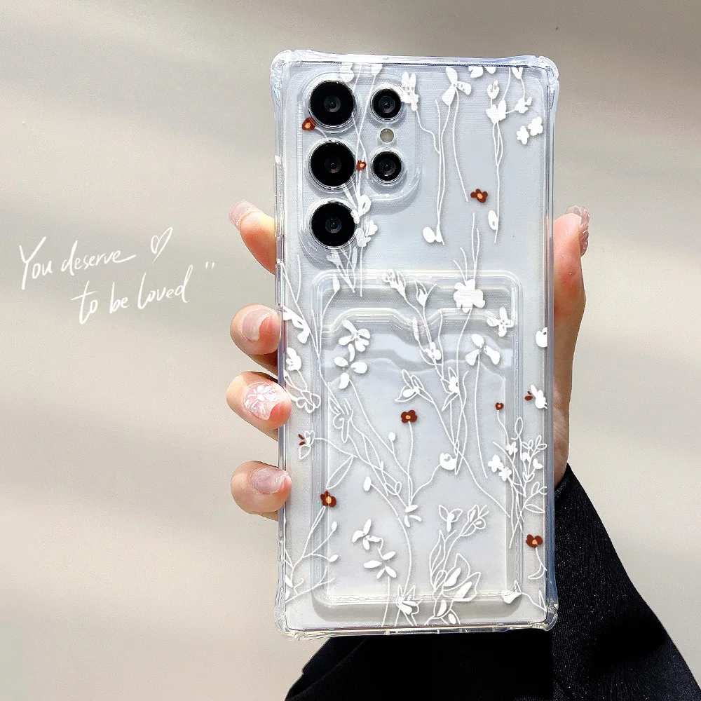 Floral Card Holder Soft TPU Phone Case Cover