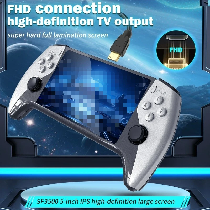 Neue SF3500 Retro-Handheld-Spielkonsole mit Linux-System, 5,0-Zoll-IPS-Bildschirm, 3000-mAh-Akku, tragbarer Taschen-Videoplayer, Spiele_voghion.com