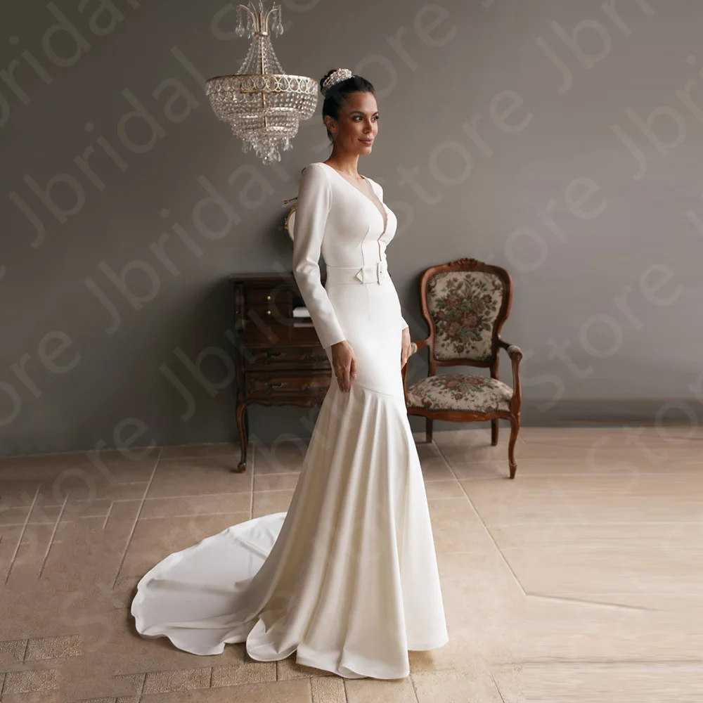 

On Sale Classic Wedding Dresses 2023 New Ivory Long Sleeves Bride Illusion Neckline Bridal Gowns Mermaid Court Train