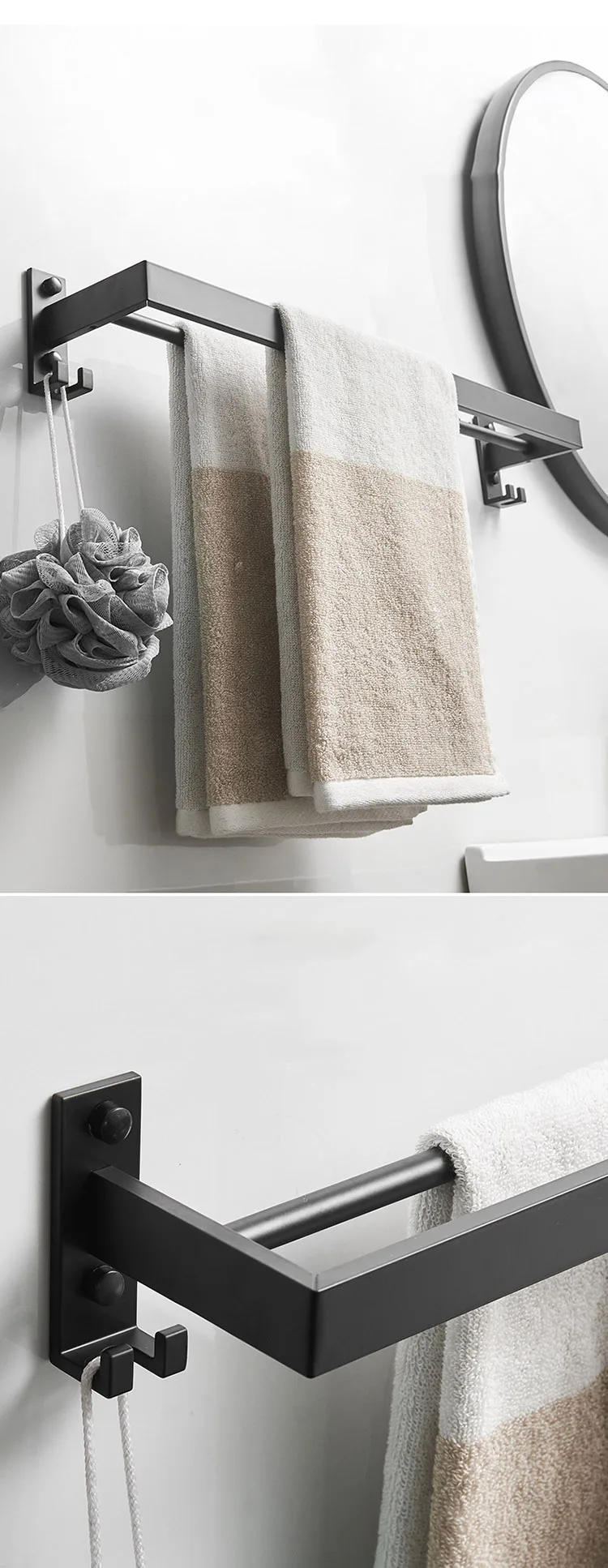 Description Picture 5 of itemWall Mount Towel Rack Bathroom Accessories Shower Room Holder Towel Hanger Double Towel Bar Hook Bathroom Shelf Space Aluminum