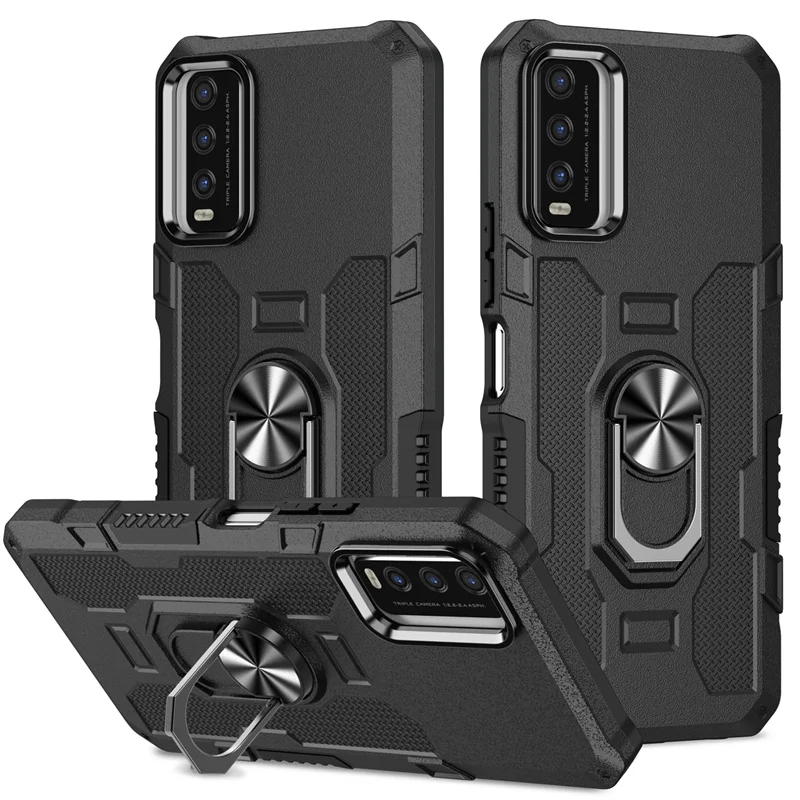 Shockproof Armor Phone Case with Magnetic Holder Ring and Enhanced Protection