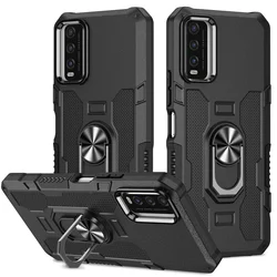 Shockproof Armor Phone Case with Magnetic Holder Ring and Enhanced Protection - Y21 (Black)