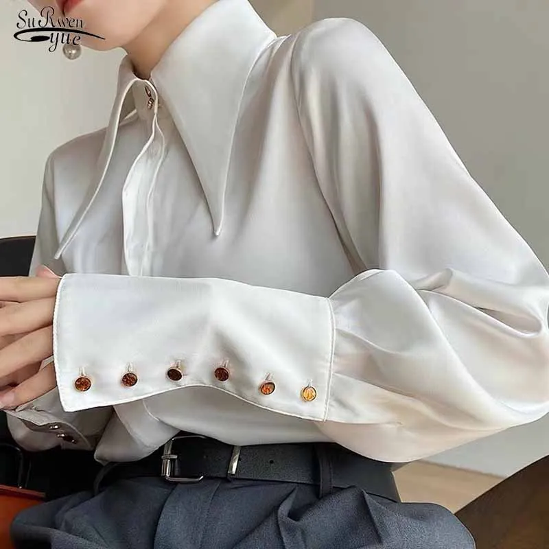 Autumn Vintage Women Blouse Elegant Office Lady Long Sleeve