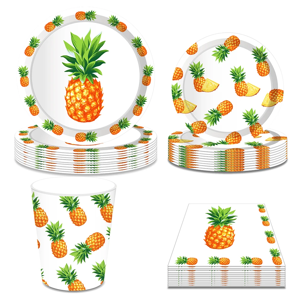 

44pcs Summer Fruit Pineapple Birthday Party Disposable Tableware Sets Plates Cups Napkins Hawaii Baby Shower Party Decorations