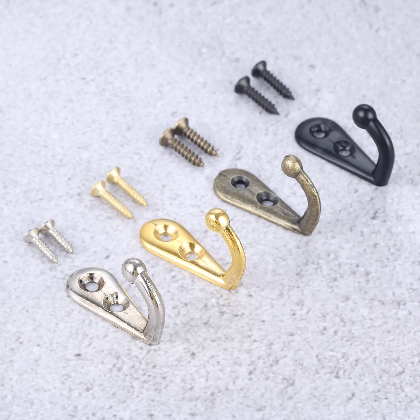 5pcs Hooks Wall Mounted Hanger w/screws Black/Gold/Silver/Antique bronze Coat/Key/Bag/Towel/Hat Holder Decor Bathroom Kitchen