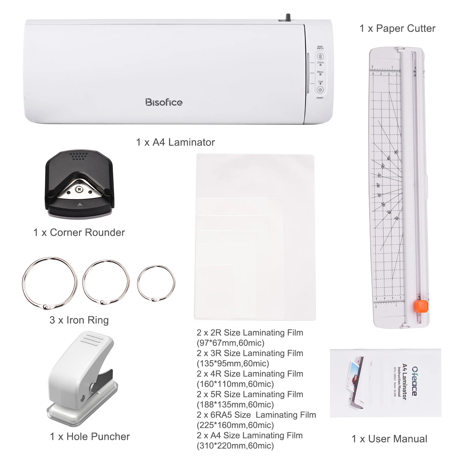 Bisofice SL988 Desktop Laminator Machine Set A4 Size 6IN1 Multifunctional Hot & Cold Lamination for A4/A5/A6 Laminating Pouches